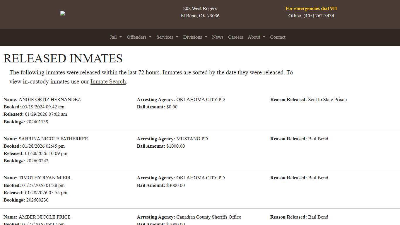 Released Canadian County Sheriff's Office